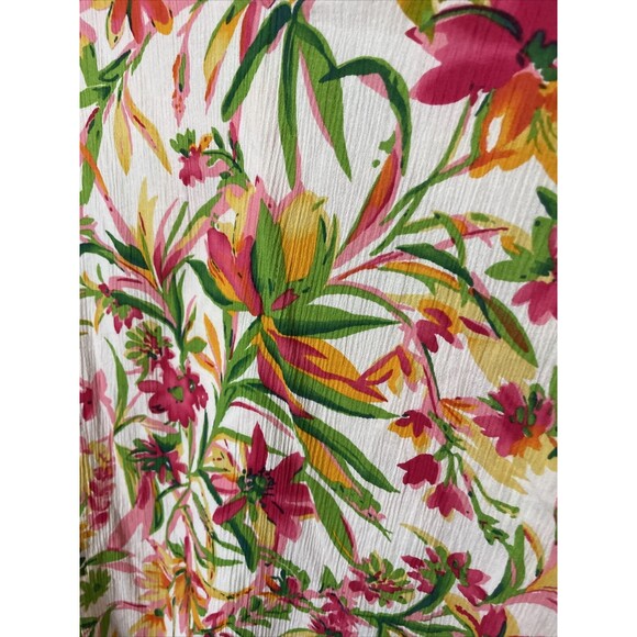 J Crew Tunic Top Size M Red Pink Floral Crepe V Neck 3/4 Length Sleeve Blouse - Picture 3 of 9